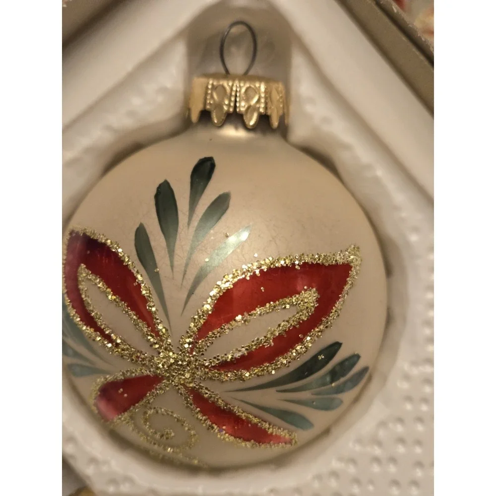 12 Vintage Kurt Adler Christmas Ornaments Glass Ball West Germany Red Bows Gold